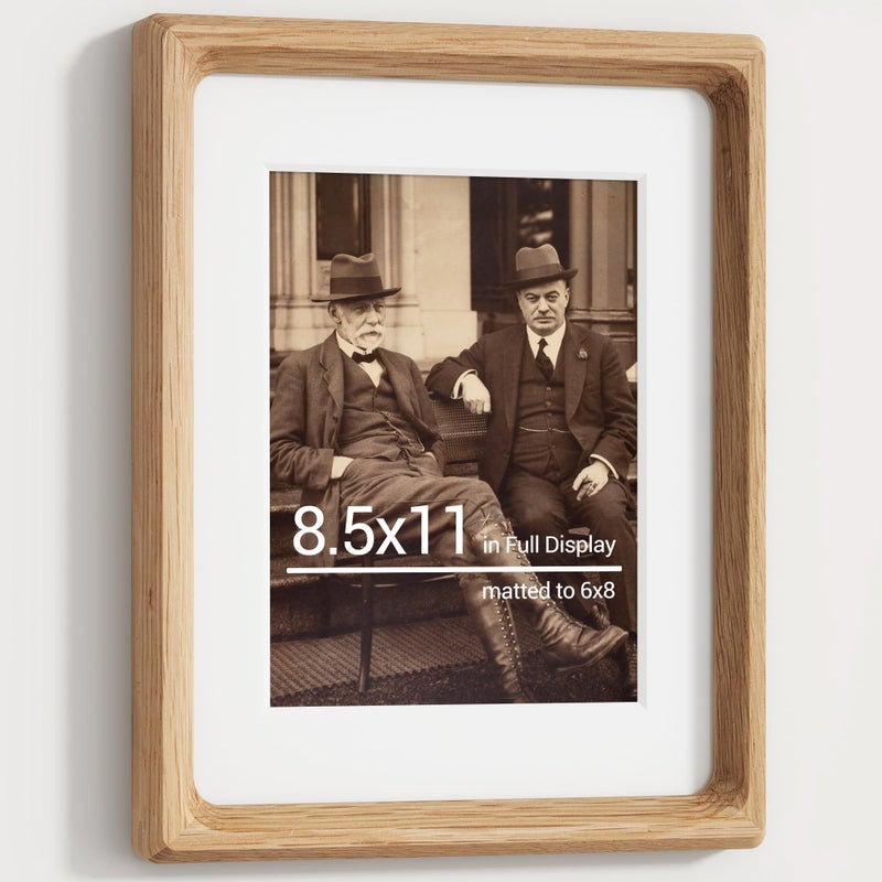 Heimlove 8.5X11 Picture Frames Natural Oak,Original Wood Hand Make Crafted Photo Frame with Mat to 6X8 Graduation Picture Display,Family Picture,Wedding Picture Tabletop & Wall Decoration - Image 1